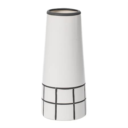 Fabulaxe 9.5 H Ceramic Modern Painted Grid Tapered Flower Table Vase, Black and White QI004059.L